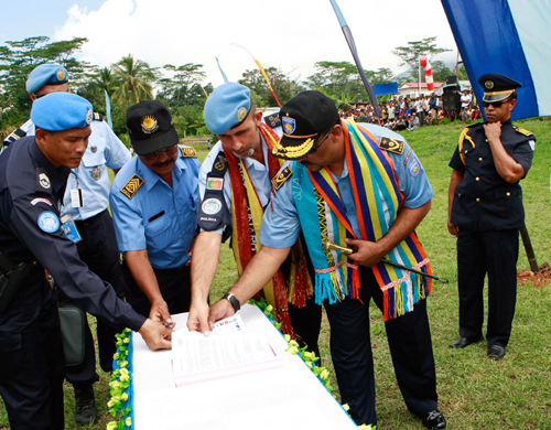 A ceremony marking the handing over of power from the UN mission in Timor-Leste to local forces
