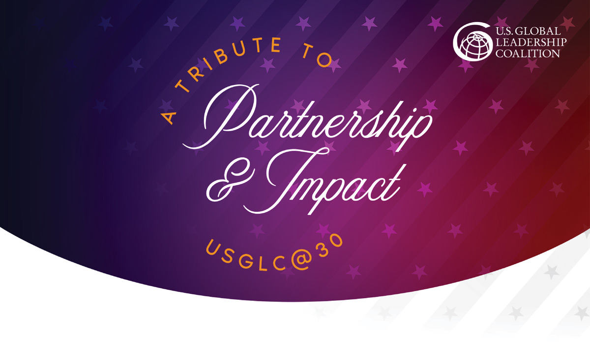 A Tribute to Partnership & Impact – USGLC@30 event banner by the U.S. Global Leadership Coalition.