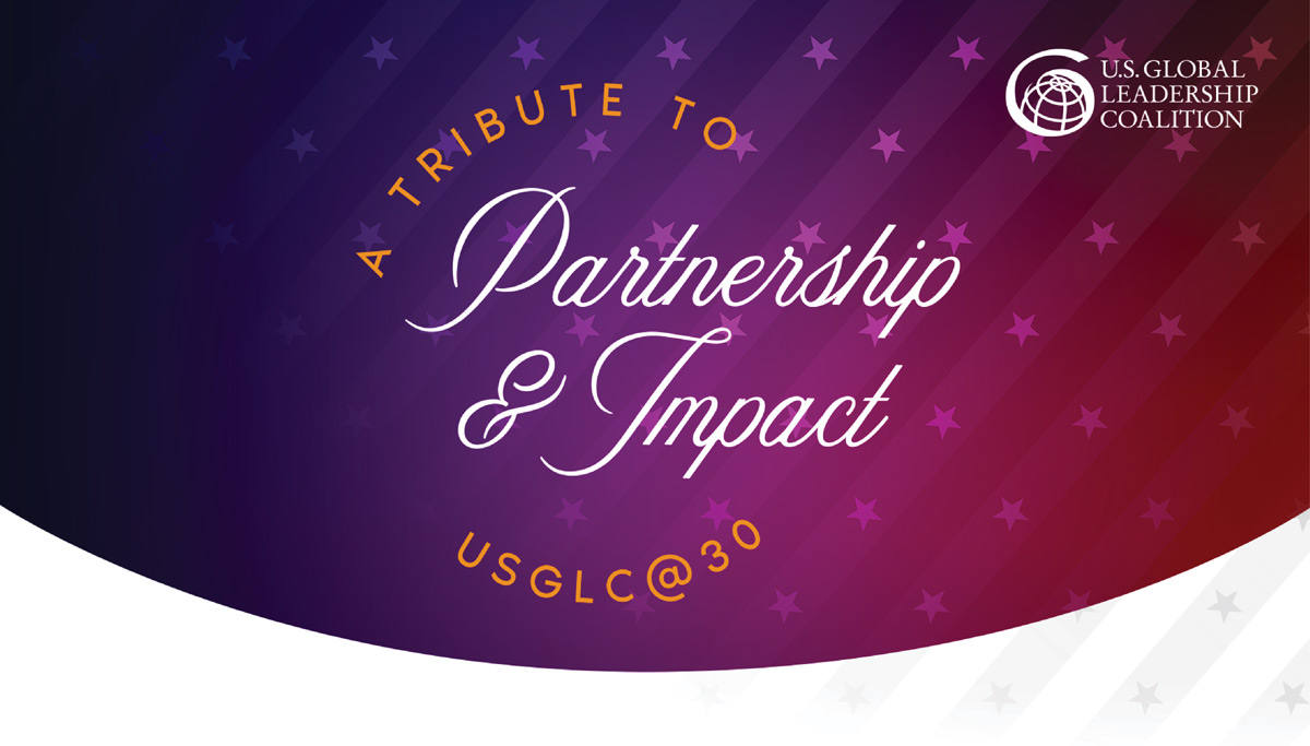 A Tribute to Partnership & Impact – USGLC@30 event banner by the U.S. Global Leadership Coalition.